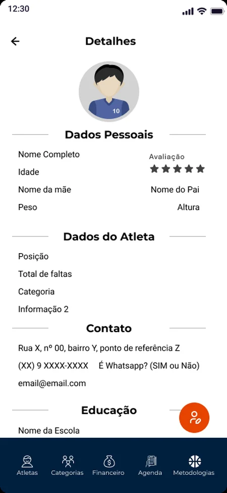Athlete details: Position, absences, category