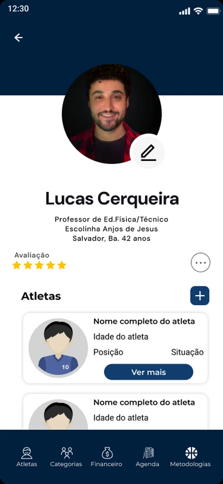 Coach profile with rating and list of athletes