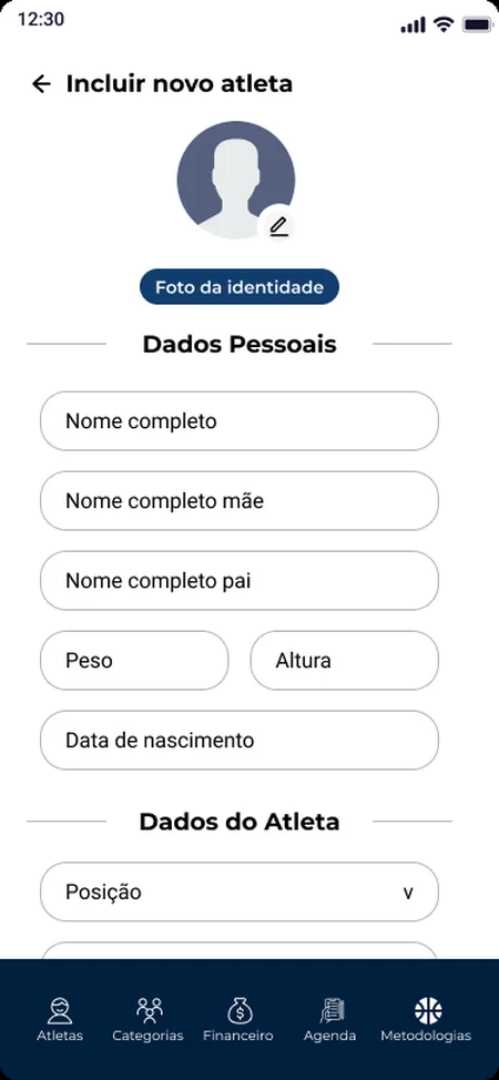 New athlete: Personal, sport, contact and school data