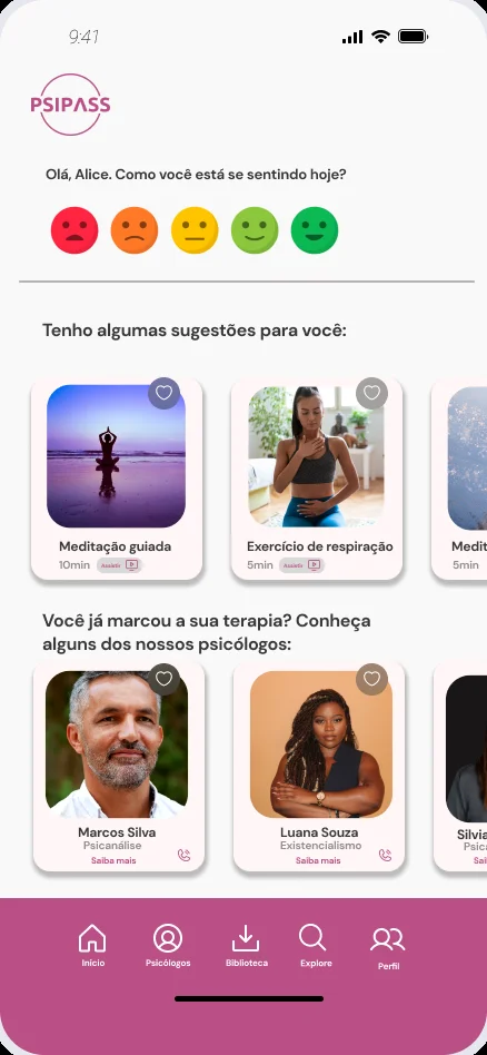 PsiPass home: daily mood check-in, self-care suggestions and psychologists