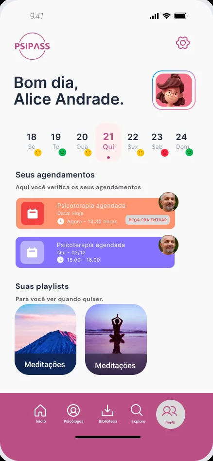 Employee profile with agenda and playlists