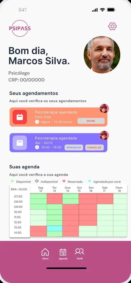 Psychologist home with appointments and weekly agenda