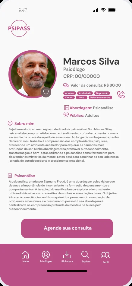 Psychologist profile with price and approach