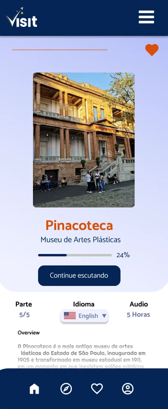 Pinacoteca attraction page with progress and language selector