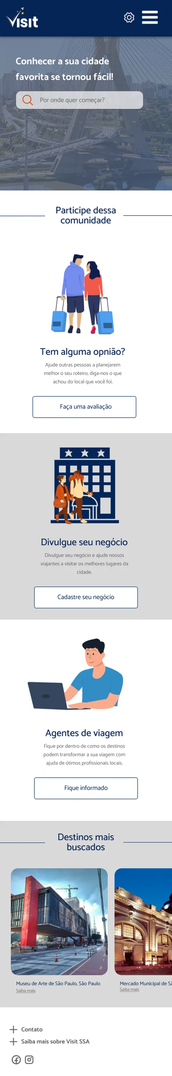 Visit SP home screen: search, community, business sign-up, travel agents and most searched destinations